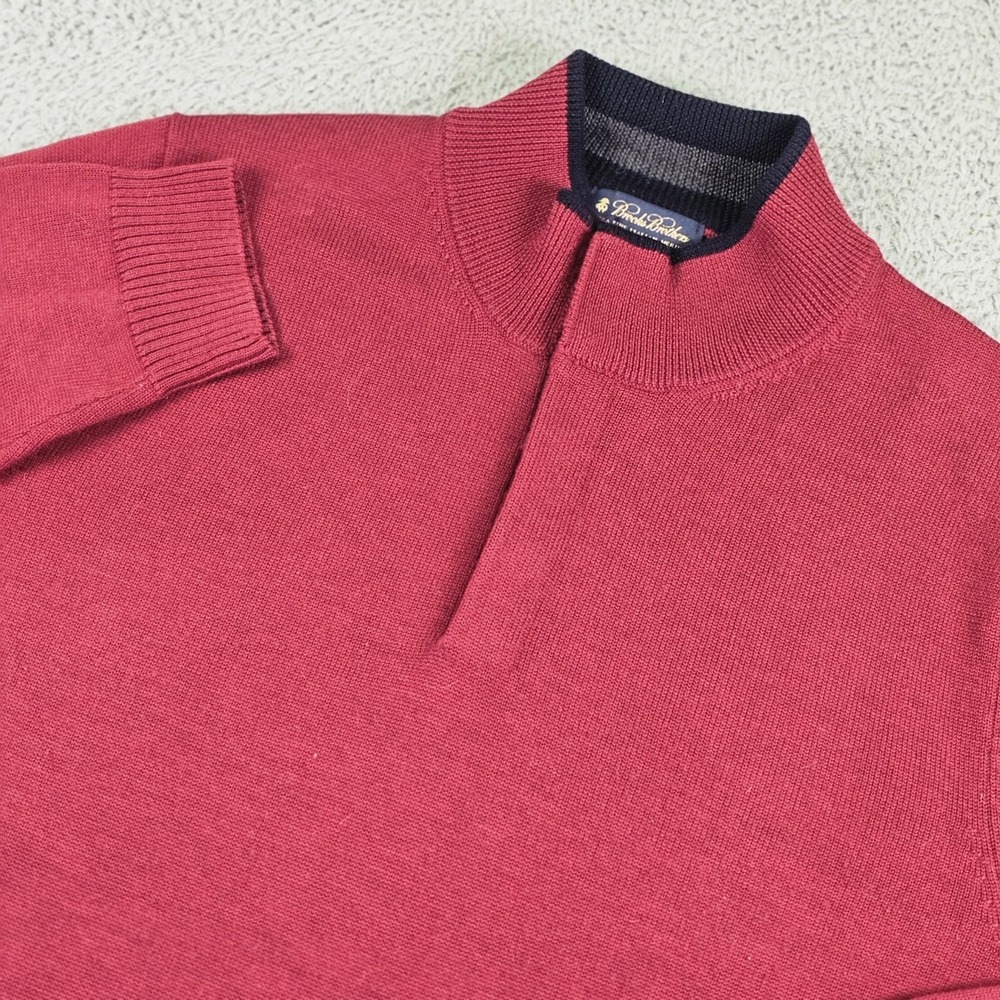 Brooks Brothers Sweater Mens XL Red‎ Merino Wool Mock Neck Button Knit Pullover
